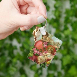 Chaveiro Anjos do Dia dos Namorados Vitoriano Antigo Coraçã