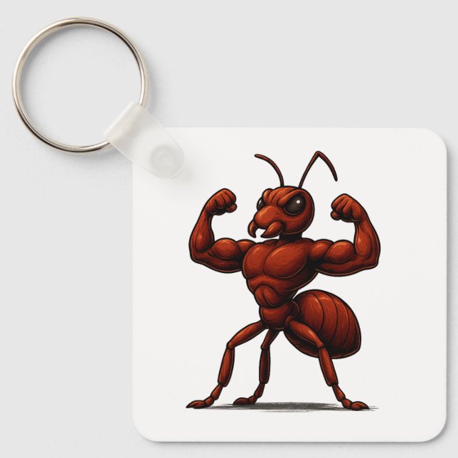Chaveiro Ant poderosa - Ilustração Forte de Ant de Cartoon (Frente)