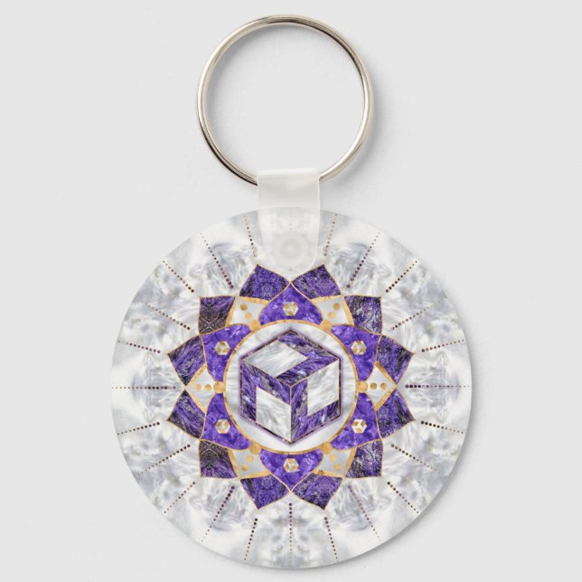 Chaveiro Antahkarana em Lotus Mandala- Ametist e Pearl (Frente)