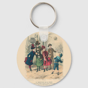 Chaveiro Antigos Crianças Vitorianas Jogam Bola 1880 Invern