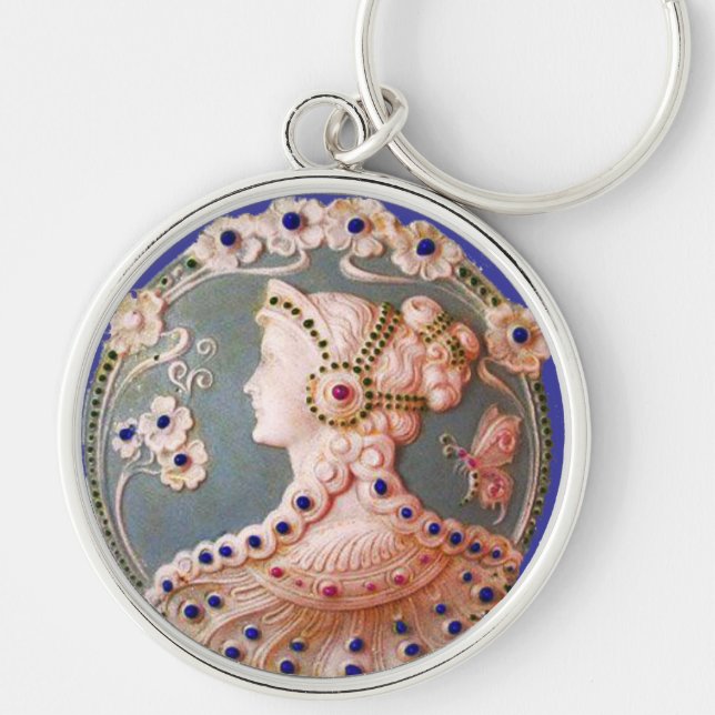 CHAVEIRO ANTIQUE CAMEO/LADRA COM BORDA E FLORES (Frente)