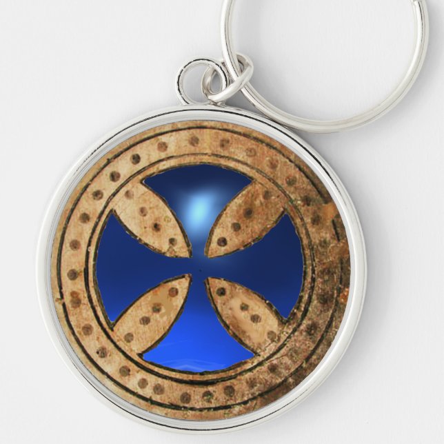 Chaveiro ANTIQUE TEMPLAR CROSS Blue Sapphire Gem (Frente)
