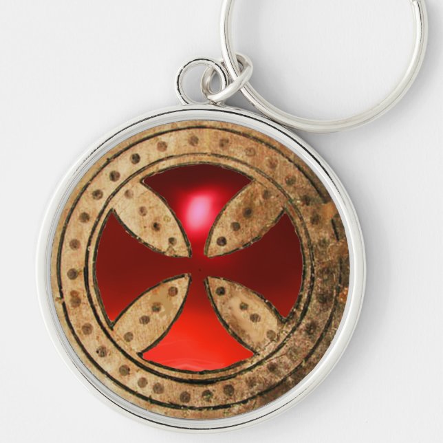 Chaveiro ANTIQUE TEMPLAR CROSS Red Ruby Gem (Frente)