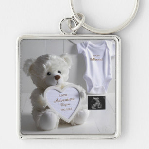 Chaveiro Anúncio de gravidez Urso Branco Minimalista