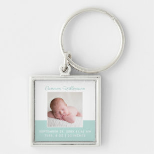 Chaveiro Anúncio de Nascimento Verde da Elegante Baby Photo