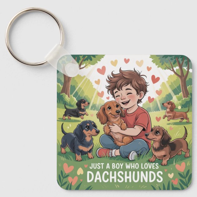 Chaveiro Apenas um Menino que Ama Dachshunds (Frente)