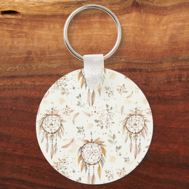 Chaveiro Apoiadores de Sonhos com Penas Boho Creme (Frente)