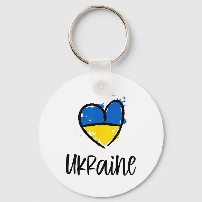 Chaveiro Apoie a Ucrânia Eu Estou Com a Bandeira Ucraniana  (Frente)