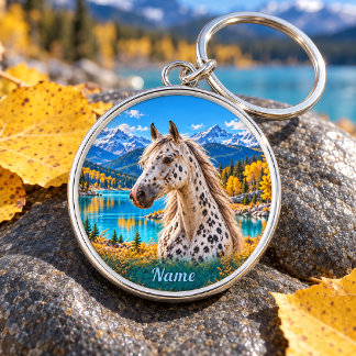 Chaveiro Appaloosa Prateado Personalizado Lago da Montanha