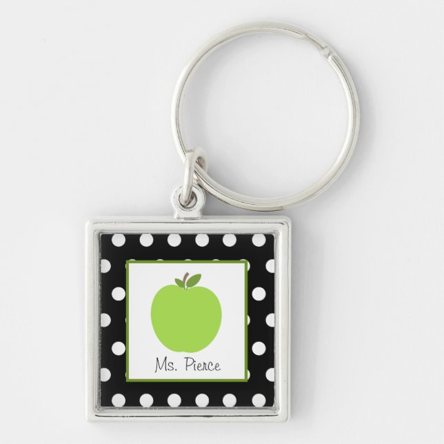 Chaveiro Apple verde/preto com bolinhas brancas (Frente)