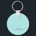 Chaveiro Aqua Blue Teal Modern Script Girly Monographic Nam<br><div class="desc">Chaveiros com nomes de Monograma Simples de Script Azul Aqua (Cadeia-Chave). Isto faz o doce e perfeito aniversário de 16 anos,  casamento,  chá de panela,  aniversário,  chá de fraldas ou festa de solteira presente para alguém que ama luxo de luxo e estilos quíticos.</div>