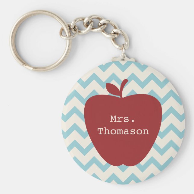 Chaveiro Aqua Chevron Red Apple Teacher (Frente)