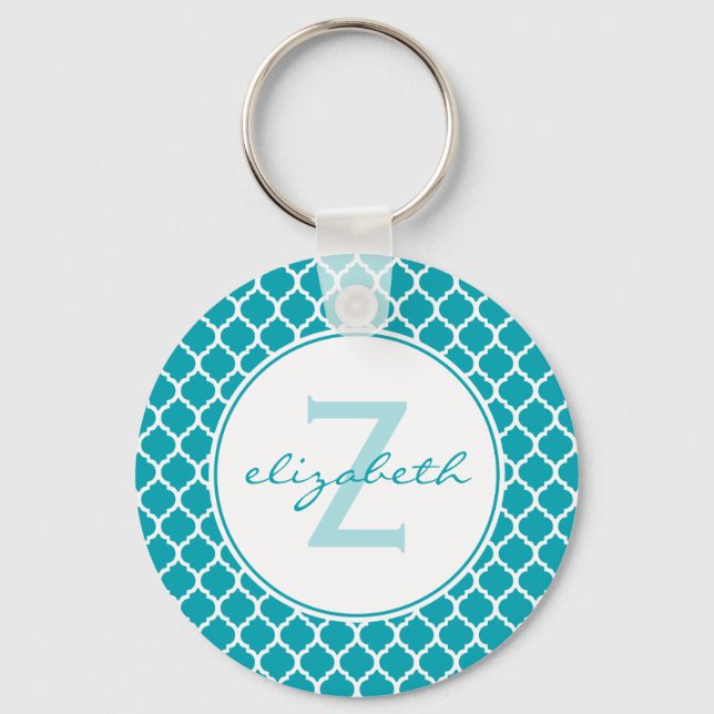 Chaveiro Aqua Quatrefoil Monograma (Frente)
