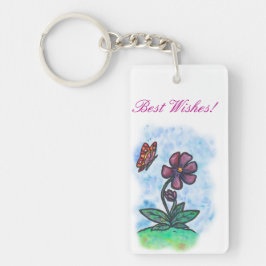 Chaveiro aquarela art Flor com borboleta