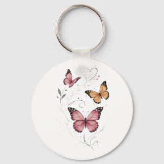 Chaveiro Aquarela Botânica de Borboleta Rosa