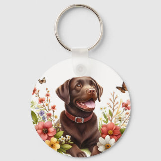Chaveiro Aquarela Chocolate Labrador num dia ensolarado -