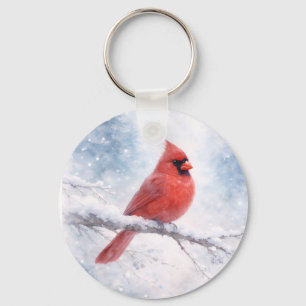 Chaveiro Aquarela de Inverno do Cardinal Vermelho