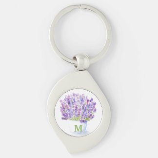 Chaveiro Aquarela de Lavanda Floral INICIAL Pintada à Mão