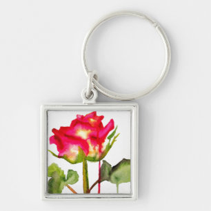 Chaveiro Aquarela de Rosa de Chá híbrida arte floral modern