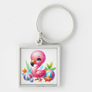 Chaveiro Aquarela Flamingo Cartoon Clipart
