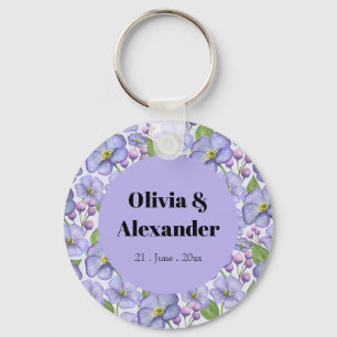 Chaveiro Aquarela Violetas Roxas & Padrão Floral