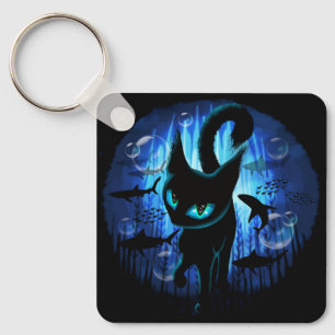 Chaveiro Aquático - Gato Surreal na Fantasia do Oceano Prof