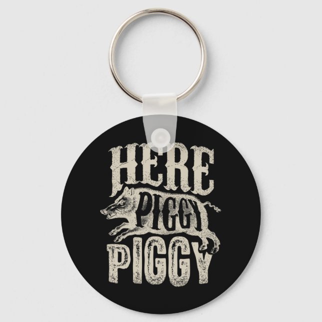 Chaveiro Aqui Piggy Boar Caçando Vintage Pig Hun (Frente)