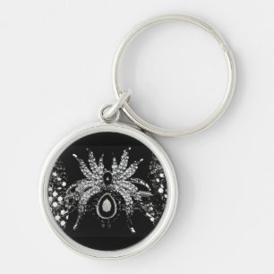 Chaveiro Aranha com brilho de diamante e tarântula preta