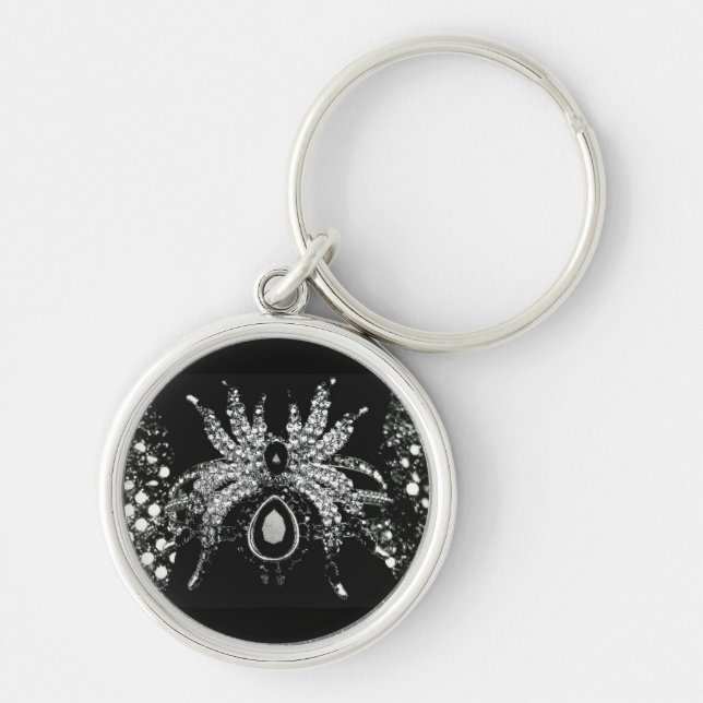 Chaveiro Aranha com brilho de diamante e tarântula preta (Frente)