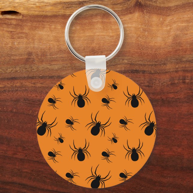 Chaveiro Aranha padrão de Halloween Preto e Laranja (Frente)
