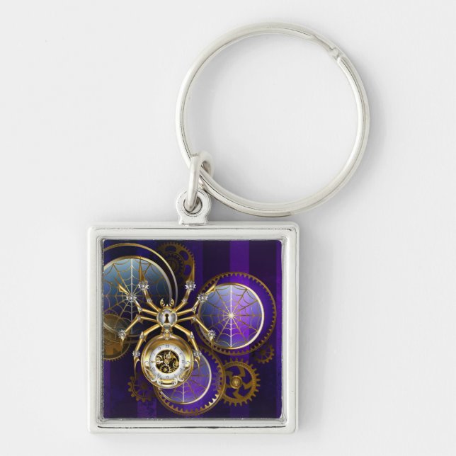 Chaveiro Aranha Steampunk no fundo roxo (Frente)