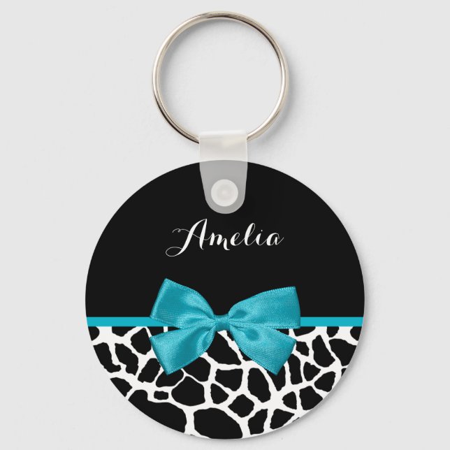 Chaveiro Arco Azul De Fita Impressão Aqua Chic Giraffe Com  (Frente)