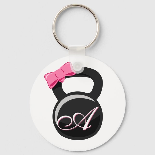 Chaveiro Arco e Monograma Kettlebell Rosa "A" (Frente)