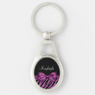 Chaveiro Arco Glitz De Impressão De Zebra Roxa Chic Com Nom