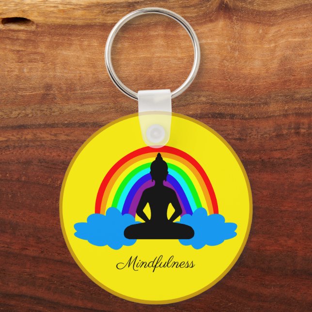 Chaveiro Arco-Íris Buda e Mindícia, Meditação / Yoga (Frente)