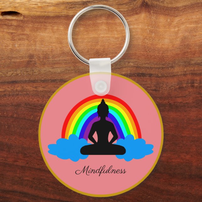 Chaveiro Arco-Íris Buda e Mindícia, Meditação / Yoga (Frente)