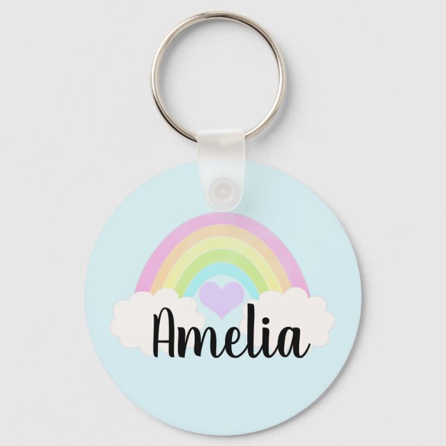 Chaveiro Arco-Íris de Aquarela Pastel Personalizado (Frente)