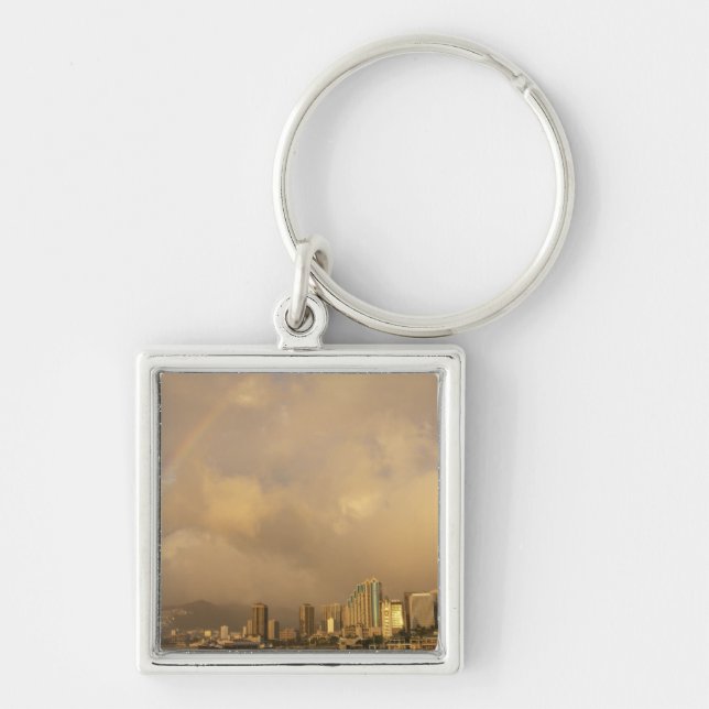 Chaveiro Arco-íris sobre Honolulu, Havaí, EUA 3 (Frente)