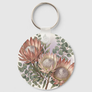 Chaveiro Arranjo Botânico de Eucalipto Protea Rosa