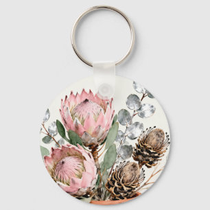 Chaveiro Arranjo de Protea Eucalipto em Aquarela