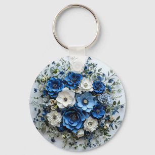 Chaveiro Arranjo Floral Azul e Branco Lindo