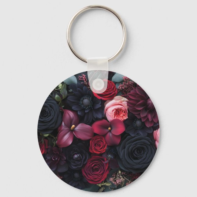 Chaveiro Arranjo Floral Escuro Elegante com Rosas (Verso)