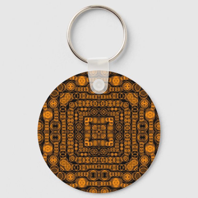 Chaveiro Art Deco Dourado Retro Squares Abstrato (Frente)