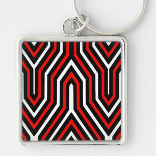 Chaveiro Art Deco Geométrico - vermelho, preto e branco