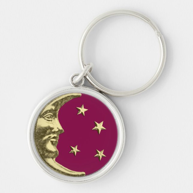 Chaveiro Art Deco Moon and Stars - Borgonha e Dourada (Frente)