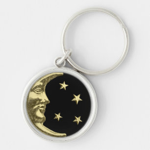 Chaveiro Art Deco Moon and Stars - Preto e Dourado