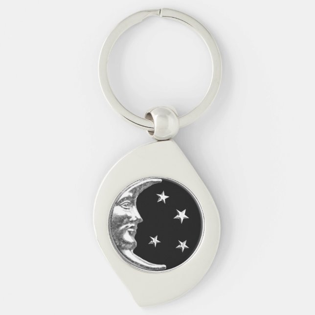 Chaveiro Art Deco Moon and Stars - Preto e Prata (Frente)