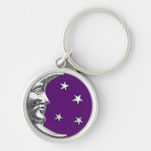 Chaveiro Art Deco Moon and Stars - Púrpura e Prata Ametist