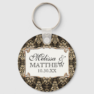 Chaveiro Art Deco Nouveau Faux Floral Dourado Damask Lace