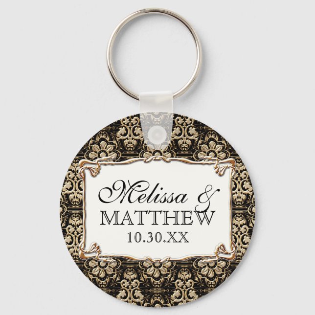 Chaveiro Art Deco Nouveau Faux Floral Dourado Damask Lace (Frente)